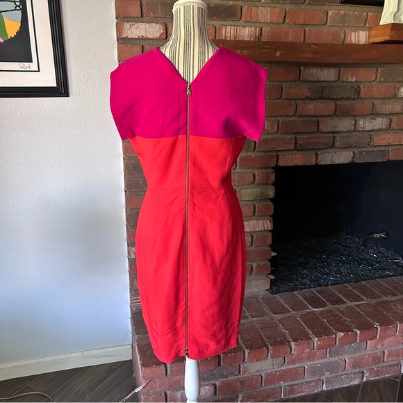 Antonio Berardi Two Tone Stretch Cady Sheath Dress in Pink Orange Size 10/12 - Picture 7 of 10